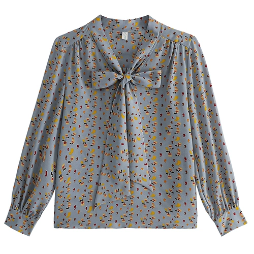 Шифоновая рубашка с бантиком, осенний топ, цветочный принт, оверсайз, коллекция 2021