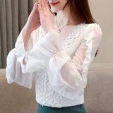 Шифоновый весенний мегафон, рубашка, длинный рукав, коллекция 2021, в корейском стиле, V-образный вырез