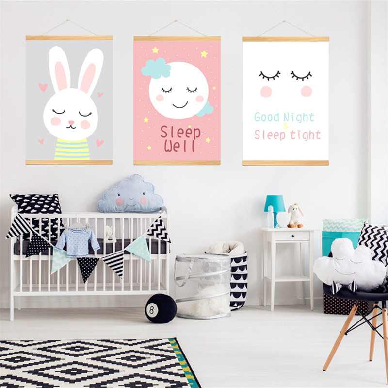 minimalistisches neues kleines süßes Sternenhimmel-Kaninchen-Kinderzimmerdekorationsgemälde aus Holz zum Aufhängen_voghion.com