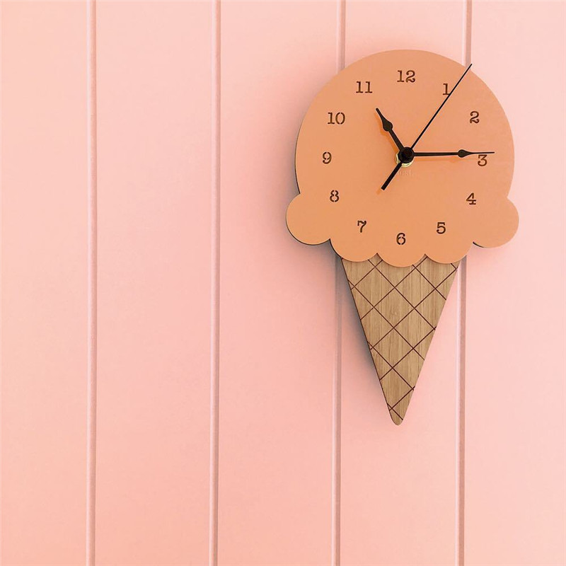 Ice Cream Rabbit Wood Children's Room Silent Pendulum Wooden Wall Decoration Pendant Clock_voghion.com