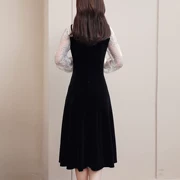 Đầm nhung nữ mùa xuân mới 2019 phiên bản Hàn Quốc khí chất dài tay khâu ren váy dài - váy đầm