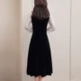 Đầm nhung nữ mùa xuân mới 2019 phiên bản Hàn Quốc khí chất dài tay khâu ren váy dài - váy đầm váy jean