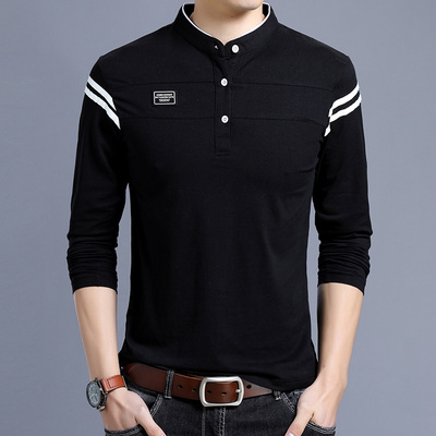 Mùa thu và mùa đông mới thanh niên nam cotton dài tay T-Shirt Hàn Quốc phiên bản của tự trồng trọt trung niên cha mặc giản dị đáy áo từ bi Áo phông dài