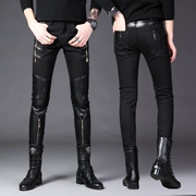 Mùa xuân triều nam Hàn Quốc phiên bản của các chân mỏng quần chính dây kéo nửa da người đàn ông giản dị của quần nam khâu quần da bó sát