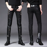Mùa xuân triều nam Hàn Quốc phiên bản của các chân mỏng quần chính dây kéo nửa da người đàn ông giản dị của quần nam khâu quần da bó sát quần legging nam