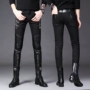 Mùa xuân triều nam Hàn Quốc phiên bản của các chân mỏng quần chính dây kéo nửa da người đàn ông giản dị của quần nam khâu quần da bó sát quần legging nam