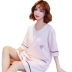 Cotton ngắn tay ngực pad nightdress nữ mùa hè miễn phí áo ngực phần mỏng cotton lỏng đồ ngủ nhà ăn mặc có thể được đeo
