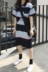 Mùa hè mới của Hàn Quốc retro chic thời trang lỏng hoang dã polo cổ áo T-shirt + cao eo dải màu váy phù hợp với quần áo thời trang nữ Bộ đồ