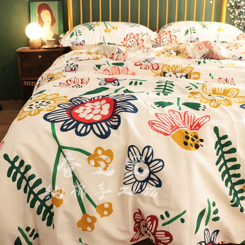 All -cotton encrypted oblique cotton cloth /old coarse cloth broken floral dormitory girl pure cotton sheet quilt pillow case