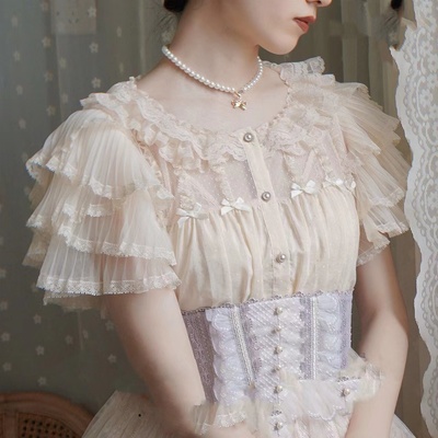 taobao agent Lace cute top for princess, Lolita style, with short sleeve