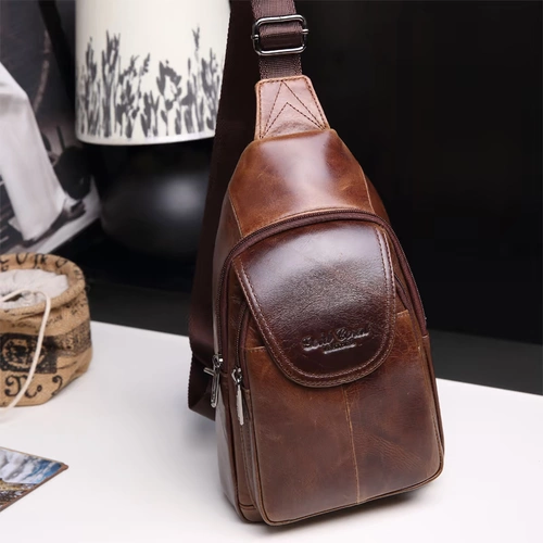 Нагрудная сумка, трендовая кожаная сумка на одно плечо для отдыха, 2018, из натуральной кожи, в корейском стиле