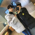 Mới mùa đông Hàn Quốc ulzzang vài áo khoác trùm đầu smiley in những người yêu thích mặc bánh mì quần áo Nhật Bản áo áo gió nam Trang phục Couple