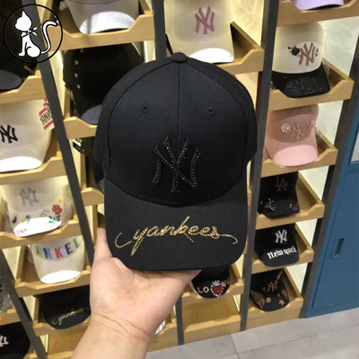 mlb帽子2018秋季新款ny水钻洋基队镶钻字母女款弯檐遮阳棒球帽