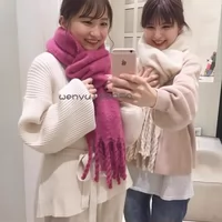 Демисезонный японский удерживающий тепло универсальный брендовый шарф с кисточками