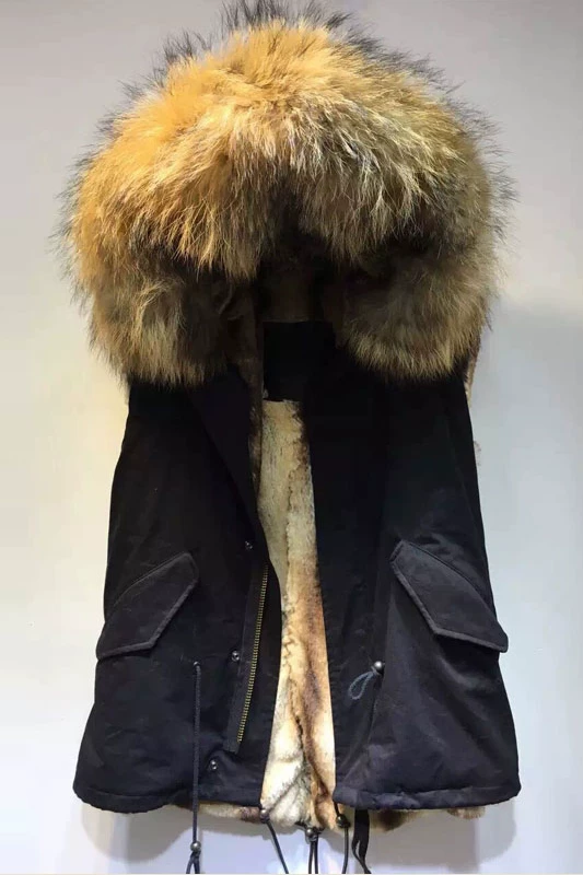 Winter big jacket, black keep warm apricot colored vest