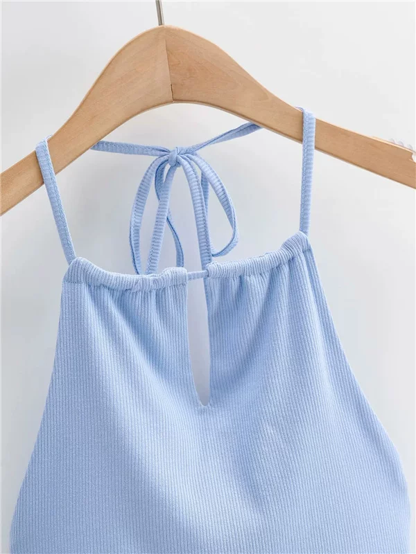Большой бант дизайн нише halter neck подпоясанная женская новая летняя стиль верхняя одежда позади лямки укороченный топ