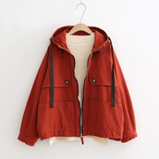Mùa thu và mùa đông trùm đầu áo khoác dơi tay áo nữ dày rộng kích thước lớn là dây kéo mỏng Hàn Quốc túi lớn áo khoác bông thủy triều