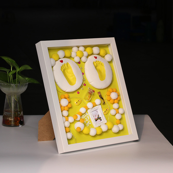 宝宝手足印泥胎毛纪念品diy自制创意新生婴儿脚印手印泥相框永久