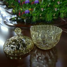 Сахарница 欧式水晶玻璃糖果储物罐干果盒彩色翡翠果盅装饰器皿家居饰品摆件