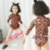 Đồ bơi trẻ em Hàn Quốc nữ dễ thương da báo chia đôi kem chống nắng dài tay nhanh khô quần áo bơi bé gái váy công chúa áo tắm - Bộ đồ bơi của Kid