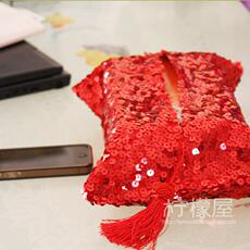 Коробка для салфеток 全亮片纸巾盒套 红色 喜庆家居抽纸套