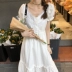 Wu 77 Sweet Bubble Tay áo viền ren là mỏng Cổ áo vuông Đầm trắng Váy tình yêu đầu tiên Váy Tiên - Sản phẩm HOT