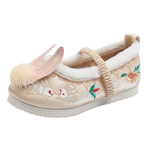 2024 Guofeng Новая девочка, вышитая туфли, зимняя девочка Hanfu обувь детская кролик и кроличья одежда для одежды для одежды.