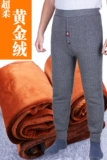 Удерживающие тепло утепленные штаны, джинсы с начесом, мужской пуховик, для среднего возраста, высокая талия, большой размер