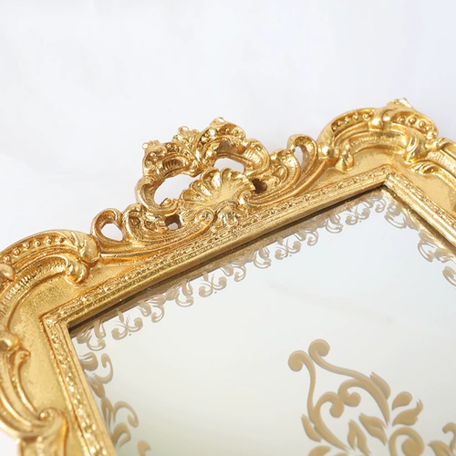 Европейская стиль золотистого перолочного зеркала стеклянный лоток прямоугольный фрукты тарелка чай