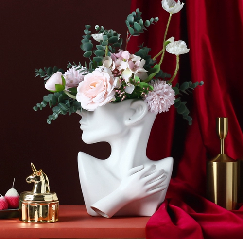 Ваза из скандинавской смолы, человеческая голова, абстрактный полудлинный цветочный горшок, цветочная композиция, человеческое лицо, современные украшения для дома