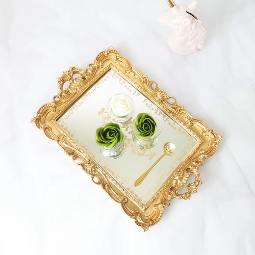 Европейская стиль золотистого перолочного зеркала стеклянный лоток прямоугольный фрукты тарелка чай