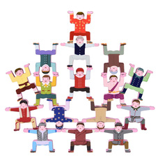 Детский конструктор 木制儿童叠叠乐游戏 大力士名族人物平衡叠叠高积木游戏木质玩具