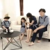 Anh gió bé trai Hàn Quốc gia đình thời trang mùa hè ba gia đình đầy đủ kẻ sọc áo mẹ ăn mặc