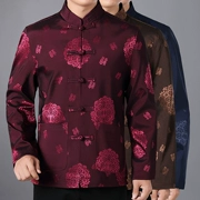 Tang phù hợp với nam áo khoác dài tay cải tiến Quần áo nam Hanfu phù hợp với mùa thu Quần áo Trung Quốc khóa áo khoác Trung Quốc phong cách cha - Trang phục dân tộc