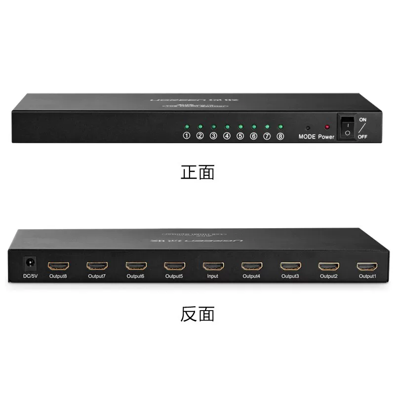 ХДМИ-сплиттер UGREEN Green Union 40203 1 вход и 8 выходов 8port 1x8 HDMI Splitter