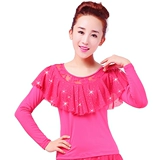 Квадратная танцевальная топ весна и лето новый стиль танцевальный топ большой размер сетка с длинным рукавом женская танцевальная одежда латиноамериканская танцевальная одежда бесплатная доставка