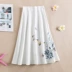 2019 phong cách quốc gia mới của phụ nữ nghệ thuật văn học cotton mỏng và váy lanh bướm thêu eo đàn hồi váy hoang dã - Váy chân váy bút chì dài Váy