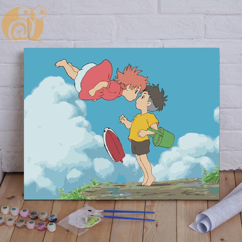 A037 - Goldfish On Cliff 02Digital oil painting diy fill Oil painting customized comic scenery character Color painting manual  Decorative painting