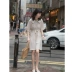An Xiaoluo màu rắn nhỏ váy tươi nữ mùa hè đại học phiên bản Hàn Quốc của chiếc váy dài cổ áo búp bê dây rút - Sản phẩm HOT