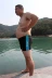Quần bơi cho người trung niên mập mạp Quần lửng ống loe mập 佬 Pingjiao suối nước nóng nam dành cho người lớn 300 kg - Nam bơi đầm Nam bơi đầm