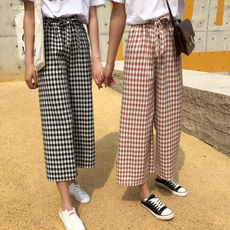 闺蜜款九分裤女式格子裤子宽松韩版学生百搭ins英伦复古阔腿裤潮