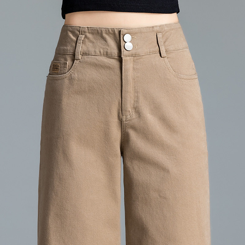 Factory direct sales of spring and summer pure cotton women's pants, wide-leg long pants, high-waisted elastic loose casual pants, wide-leg slimming pants Specification image