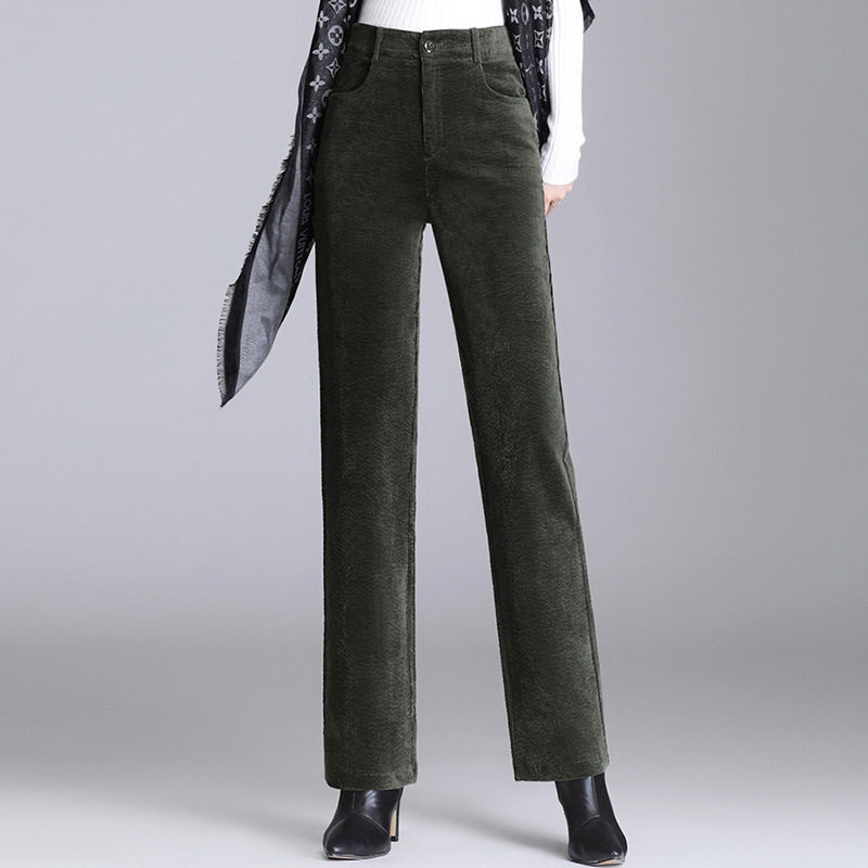 2021 Autumn/Winter new high-end high-waisted striped velvet pants for women, straight-leg corduroy women's pants, slimming elastic loose casual pants