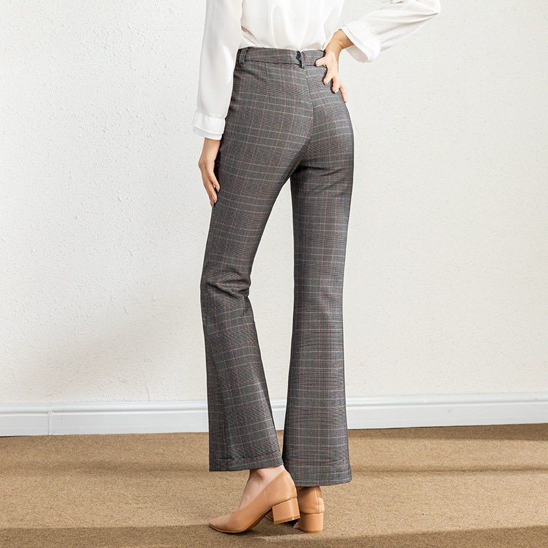 Striped stretch slimming women's pants 2021 Autumn new style thousand bird check flared pants, casual pants, high-waisted long pants, slightly flared pants Application Scenario