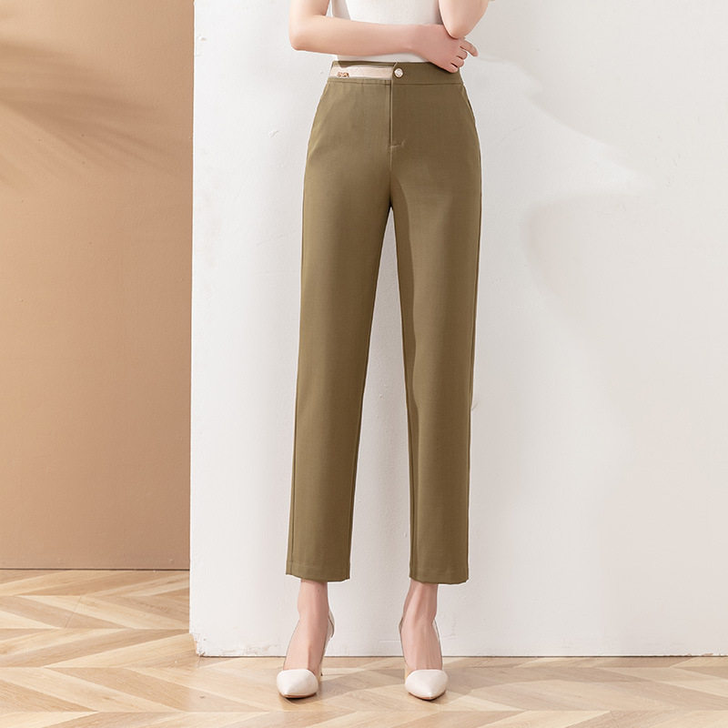Spring 2022 new collection: High-waisted casual Halon style Hong Kong-style women's pants, 9-inch pants, cigarette tube pants, and elegant straight-leg dress pants details Picture