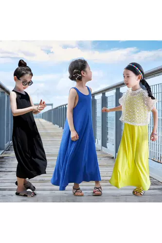 Летнее платье, хлопковая летняя одежда для принцессы, пляжная детская длинная юбка, в корейском стиле, детская одежда, подходит для подростков, семейный стиль