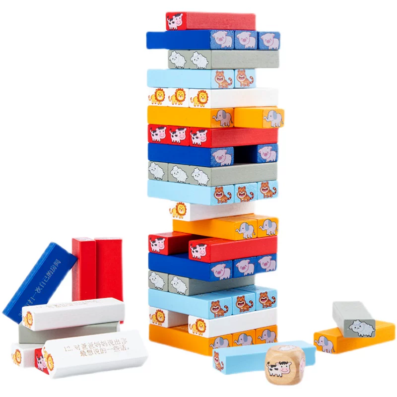 Tower, constructor, interactive Jenga, board game for adults, for children and parents