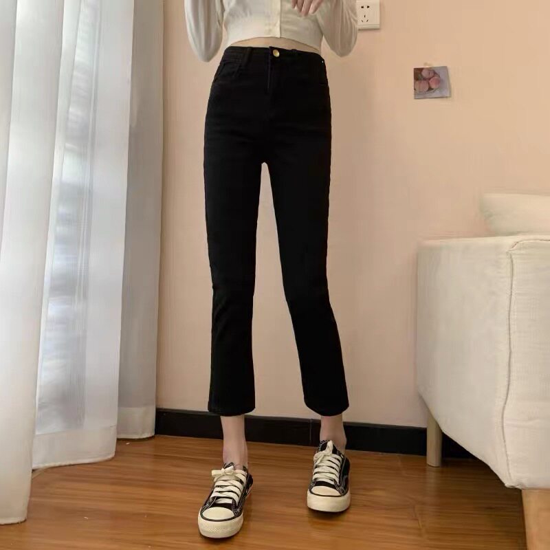 Black smoke tube straight-leg jeans for women, 2022 summer thin new style for petite women, 80% to 90% summer pants details Picture