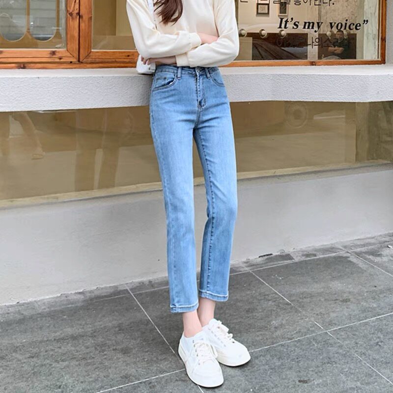 Light blue cigarette tube straight-leg jeans for women's summer 2022, a new thin high-waisted pants that accentuate petite figures Specification image