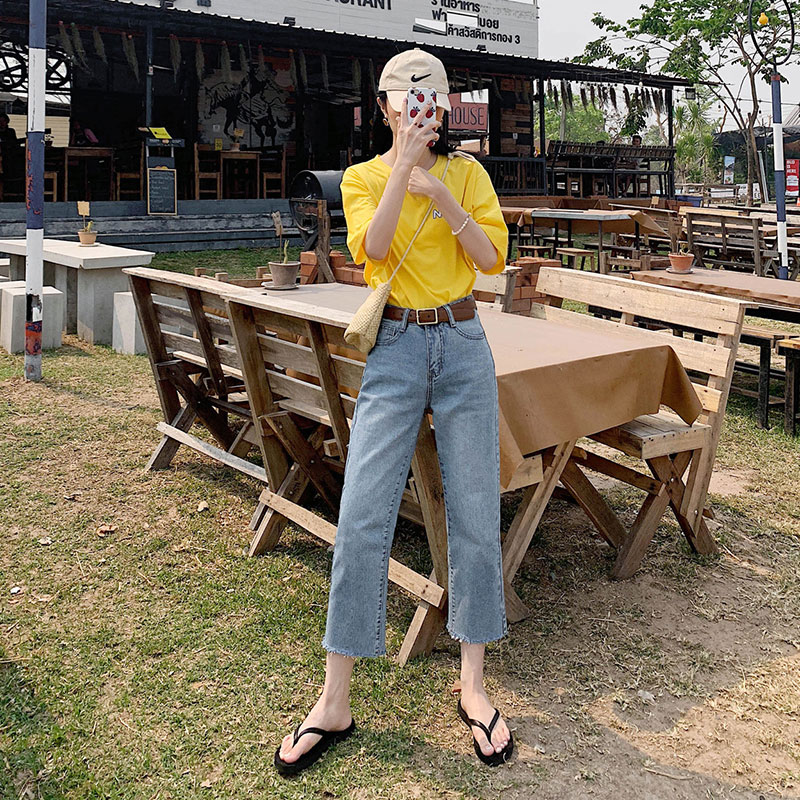 Light-colored high-waisted loose straight-leg jeans for women in the summer of 2022, a new style of slim 8-inch and 9-inch pants for petite women Specification image